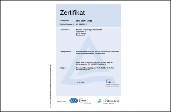 mairec-edelmetall-precious-metal-recycling-zertifikat-14001-certificate-en