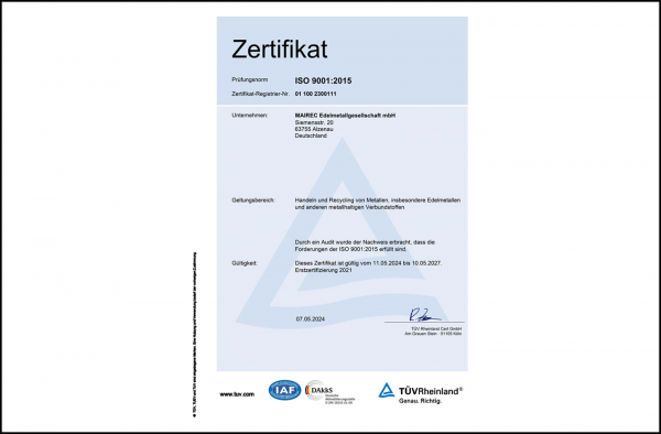mairec-edelmetall-precious-metal-recycling-zertifikat-9001-certificate-en
